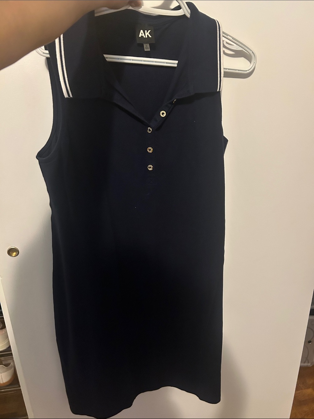 Navy Sleeveless Polo Dress with Contrast Collar